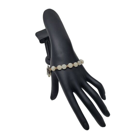 Artisan Handmade 925 Sterling Silver White Quartz Bicone Beaded Bracelet Healing - Picture 1 of 16